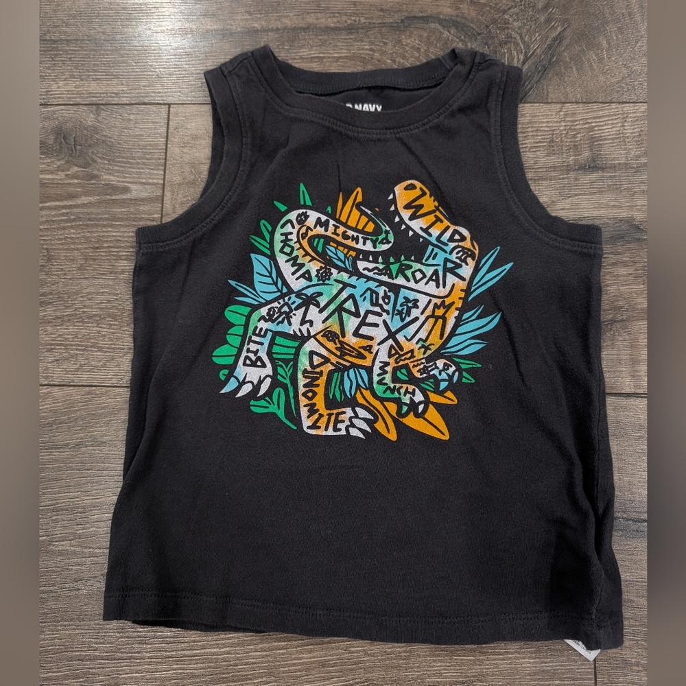 Old Navy 3T Tank Top Toddler Boy Summer TRex Dinosaur Shirt 100% Cotton